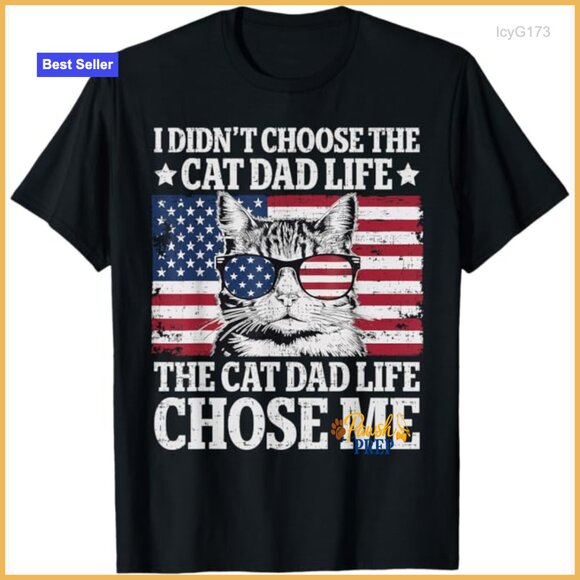 Other - Men's Vintage Cat Dad Patriotic T-Shirt, Lightweight Cotton, Classic Fit